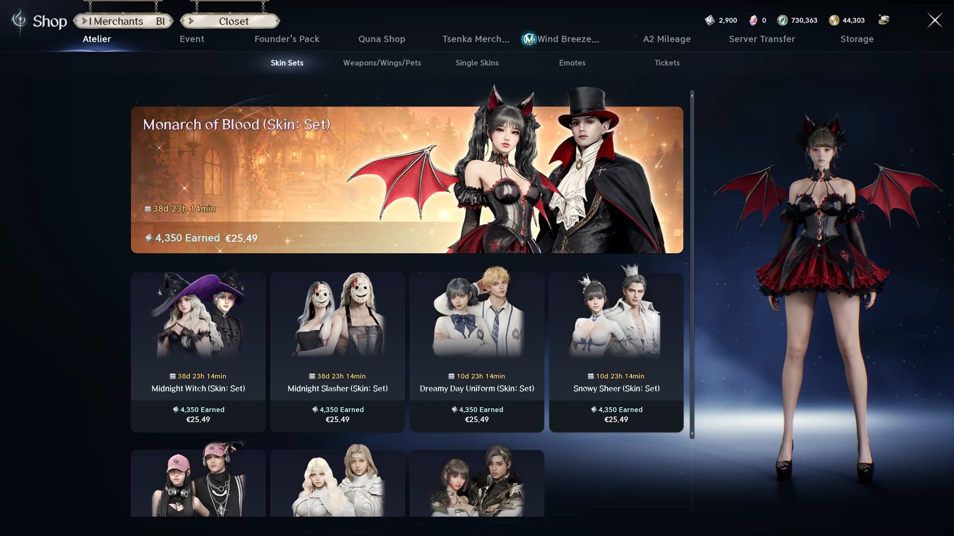 Shop Atelier skin sets with the Halloween Monarch of Blood set and its timer