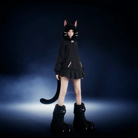 Black Kitty Hoodie, front view